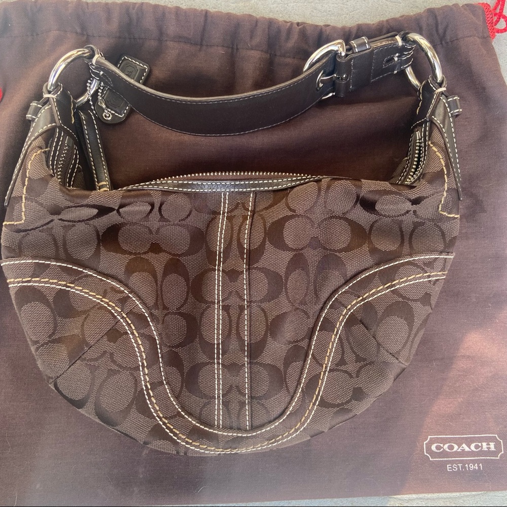 COACH signature brown hobo purse